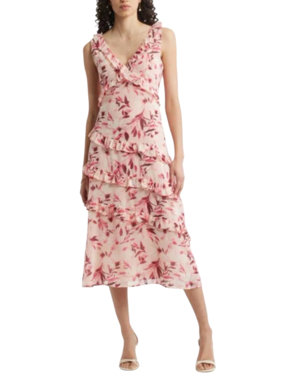 Chelsea28 Ruffle Tiered Chiffon Midi Dress In Pink....Size XL